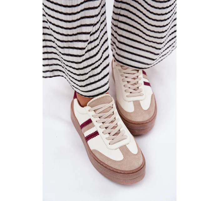 Kožené dámské sneakersy na platformě Zazoo N1234 béžovo-červené Kožené dámské sneakersy na platformě Zazoo N1234 béžovo-červené