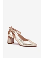 Kožené Lodičky Na Podpatku model 21694769 Zlaté - Maciejka