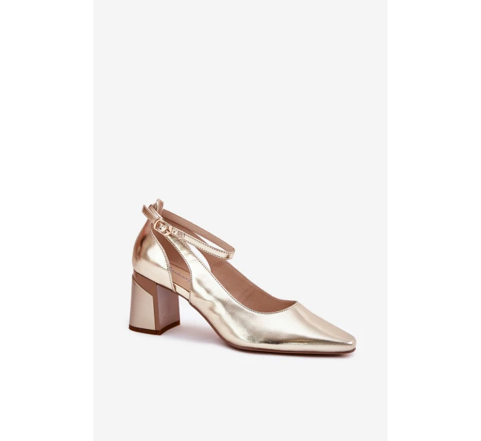 Kožené Lodičky Na Podpatku model 21694769 Zlaté - Maciejka