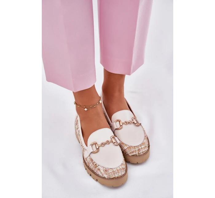 Dámské Kožené Mokasíny Se Zlatým Světle Béžové model 21697365 - Laura Messi