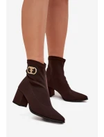 Dámské boty na podpatku se zlatým detailem Čokoládové model 21703500 - Zazoo