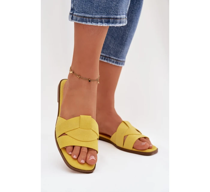 Dámské ploché sandály s pásky Eko Zamszové Žluté model 21937439 - Boto