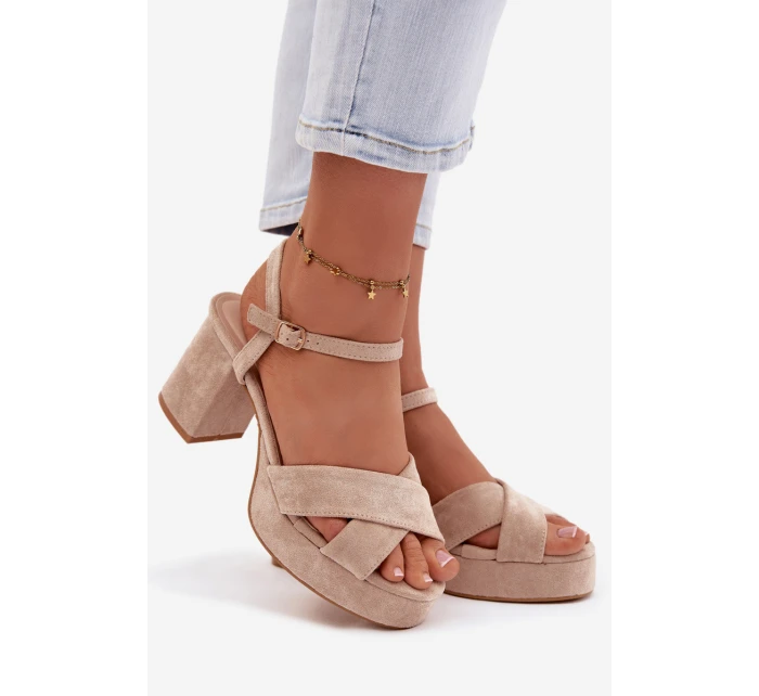 Dámské sandály na podpatku béžové Janelia