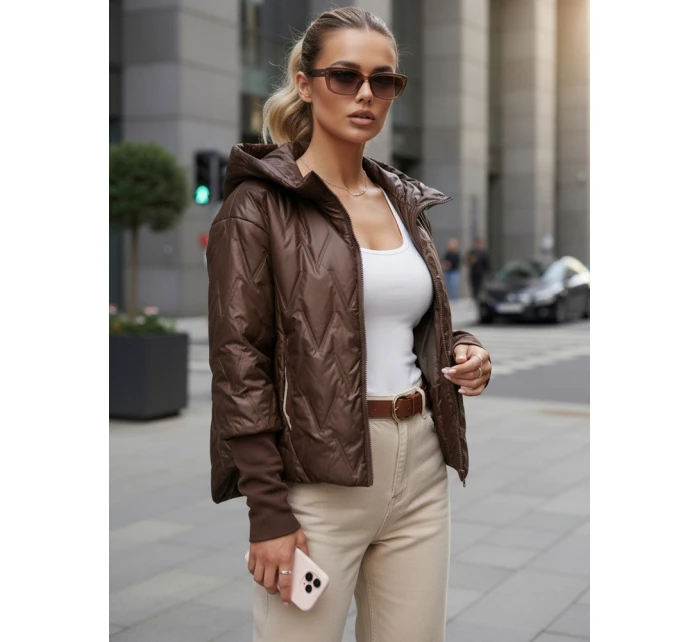 Dámská přechodná prošívaná bunda s kapucí hnědá FashionStreet TY5613