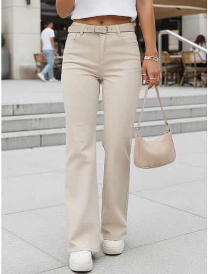 Dámské džíny bootcut s páskem béžové FashionStreet UY2961