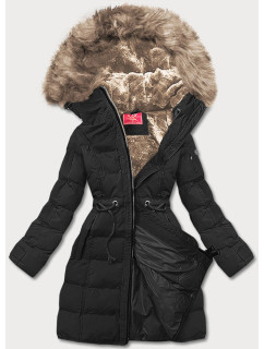 Černá dámská zimní bunda s kapucí (M-21603)