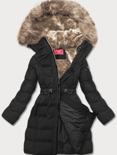 Černá dámská zimní bunda s kapucí (M-21603)