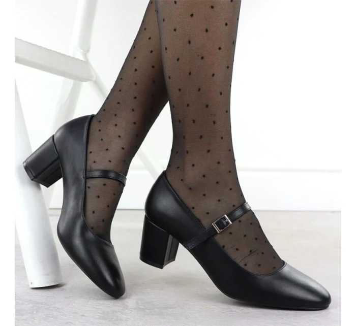 Černé lodičky Sergio Leone na nízkém podpatku s páskem PB176