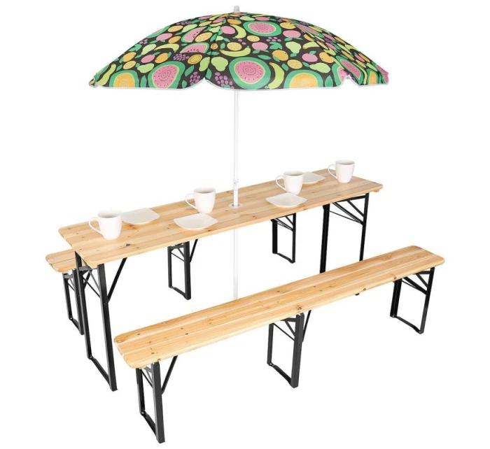 PIKNIKOVÝ BAROVÝ SET DŘEVĚNÝ STŮL A 2 LAVICE