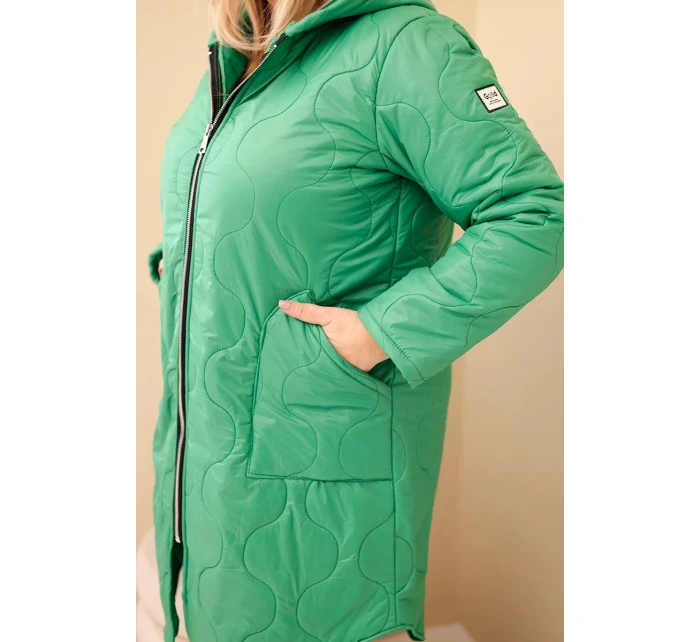 Dámská zimní prošívaná bunda Plus Size s kapucí světle zelená