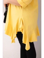 Dámská blůza Plus Size s bavlnou, volánem a ohrnovacími rukávy žlutá Dámská blůza Plus Size s bavlnou, volánem a ohrnovacími rukávy žlutá