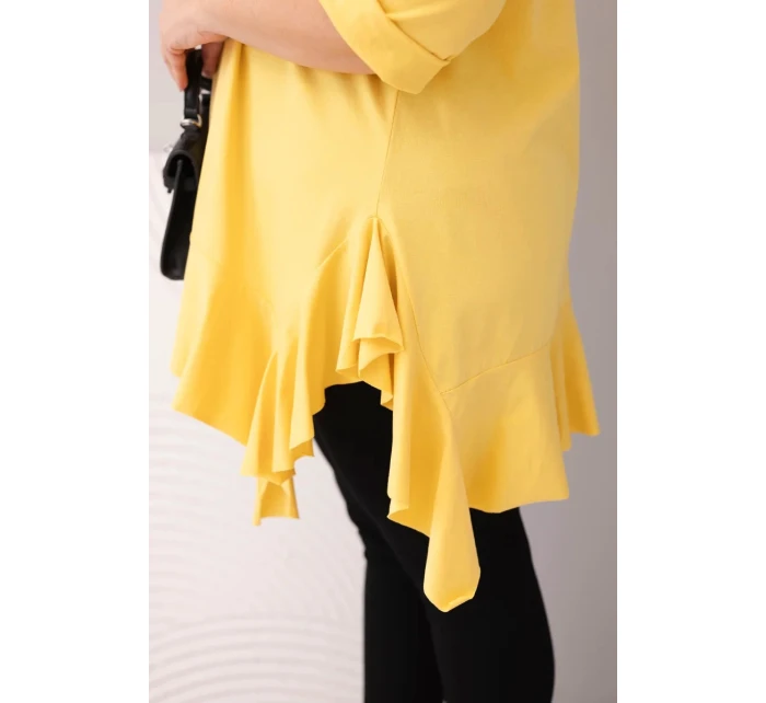 Dámská blůza Plus Size s bavlnou, volánem a ohrnovacími rukávy žlutá Dámská blůza Plus Size s bavlnou, volánem a ohrnovacími rukávy žlutá