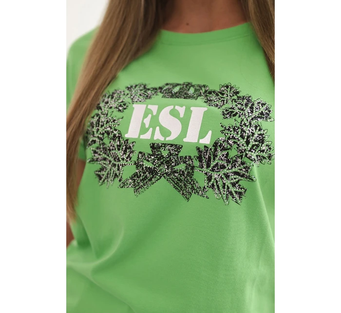 Dámská bavlněná halenka s ozdobným potiskem model 22014293 zelená - K-Fashion