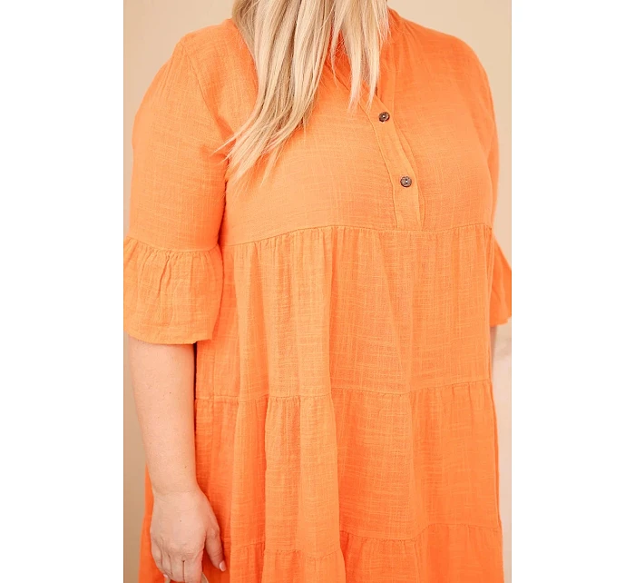 Dámské bavlněné šaty Plus Size s volány oranžová