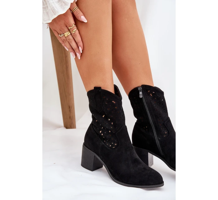 Dámské Ažurové Kožené Botky Na Podpatku S.Barski HY51-125 Černé