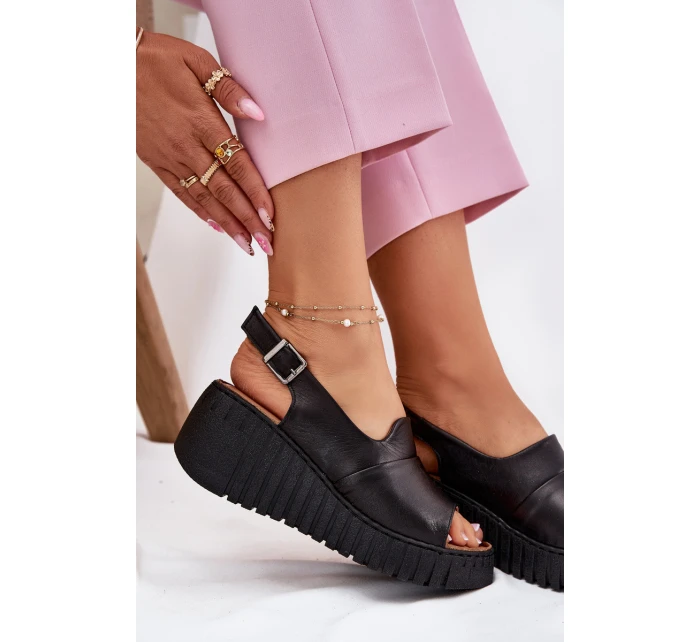 Dámské Sandály Z Přírodní Kůže Na Klínu Artiker Černé 54C0791