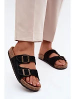 Semišové pantofle na korkové podrážce s přezkami Černé Tavira