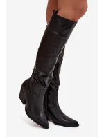 Dámské zateplené kozačky kovbojky na podpatku Rosvian – černé, eko semiš Dámské zateplené kozačky kovbojky na podpatku Rosvian – černé, eko semiš
