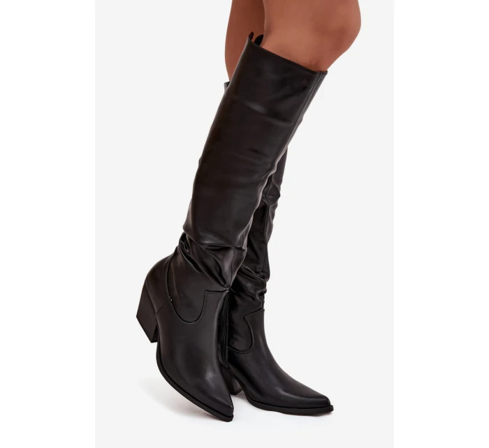 Dámské zateplené kozačky kovbojky na podpatku Rosvian – černé, eko semiš Dámské zateplené kozačky kovbojky na podpatku Rosvian – černé, eko semiš