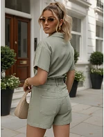 Dámská krátká džínová kombinéza s gumou v pase, zelená, FashionStreet EY2690 Dámská krátká džínová kombinéza s gumou v pase, zelená, FashionStreet EY2690