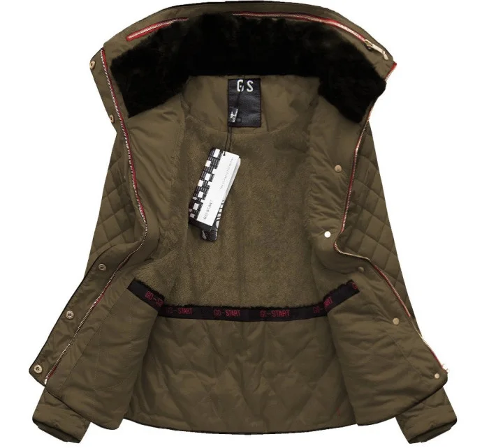 Krótka zimowa pikowana damska kurtka brązowa (wz105)