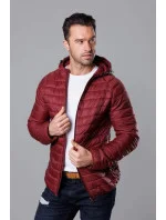 Pánská prošívaná bunda ve vínové bordó barvě s kapucí model 18345044 - J.STYLE Pánská prošívaná bunda ve vínové bordó barvě s kapucí model 18345044 - J.STYLE
