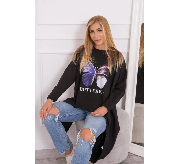 Oversize halenka s potiskem černá Oversize halenka s potiskem černá