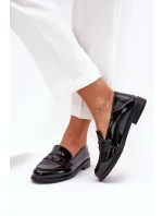 Elegantní Lakované Dámské Mokasíny Z Přírodní Kůže model 21686636 Černé - VINCEZA