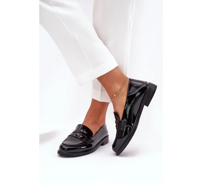 Elegantní Lakované Dámské Mokasíny Z Přírodní Kůže model 21686636 Černé - VINCEZA