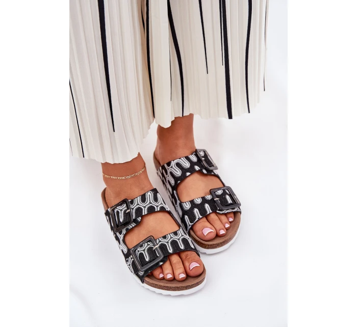 Dámské Pantofle S Přezkami A Leskem Černé S.Barski RB51-006