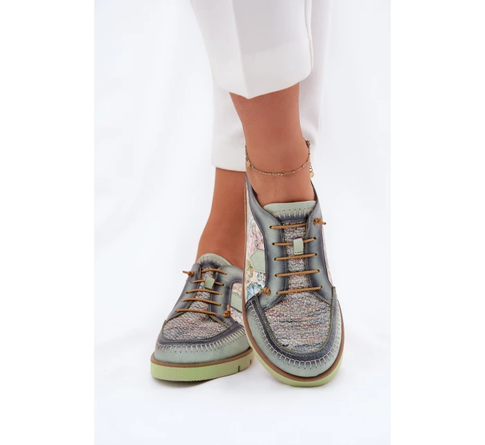 Kožené dámské polobotky s vzorem model 21692637 zelené - Maciejka Kožené dámské polobotky s vzorem model 21692637 zelené - Maciejka