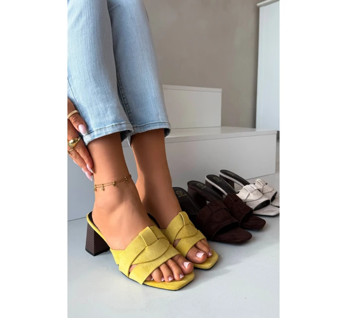 Dámské sandály na podpatku s Eko semišové Žluté model 21937782 - Boto