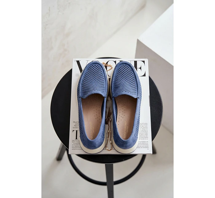 Dámské perforované mokasiny model 22069480 modré - SERGIO LEONE