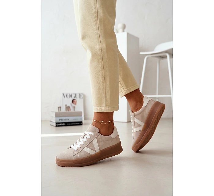 Dámské tenisky z přírodního semiše na platformě Vinceza Béžové