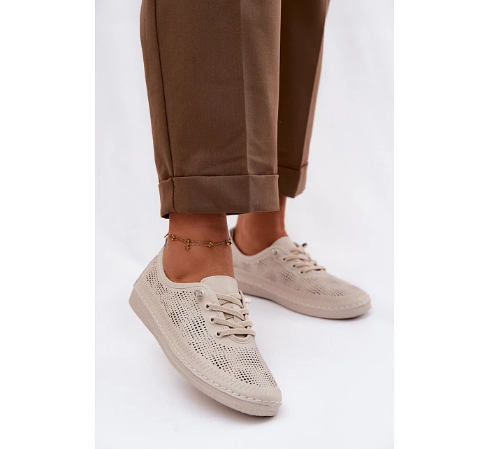 Kožené Ažurové Dámské Polobotky model 22101360 Béžové - S.Barski Kožené Ažurové Dámské Polobotky model 22101360 Béžové - S.Barski