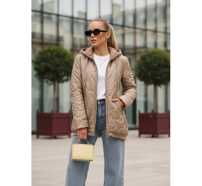 Dámská prošívaná bunda s kapucí béžová FashionStreet TY5547
