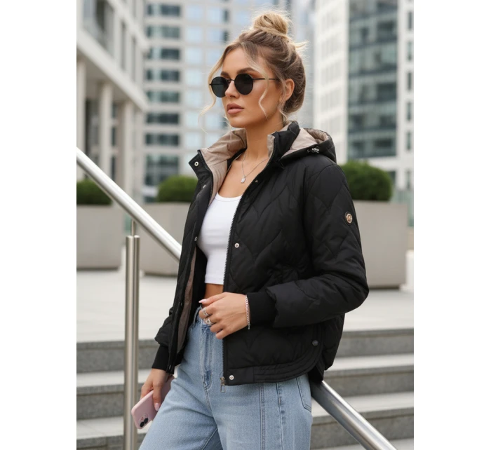 Dámská přechodná prošívaná bunda s kapucí černá FashionStreet TY5618