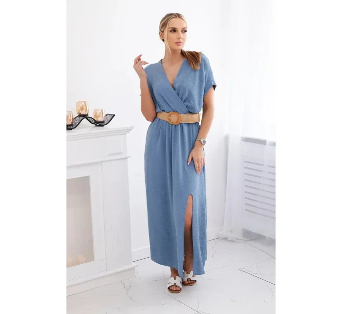 Dlouhé šaty s ozdobným páskem džínovina