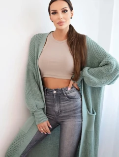 Dlouhý svetr kardigan světle mátový