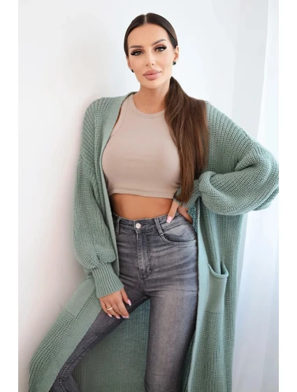 Dlouhý svetr kardigan světle mátový