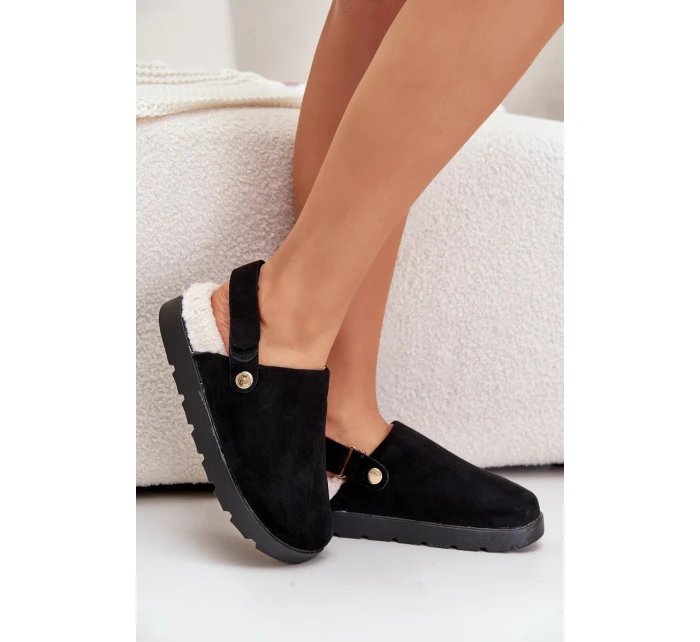 Dámské Pantofle Na Platformě Zateplené Kožíškem Typu Beránek Černé Sanilora