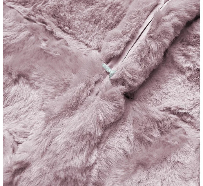 Pudrově růžová dámská bunda-kožíšek s kapucí (br9741-81)