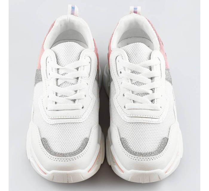 Bílo-růžové dámské sneakersy s brokátovými vsadkami (LU-2)
