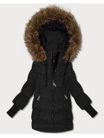 Černá dámská zimní bunda s úpletovými stahovacími lemy Goodlookin (KK60613) Černá dámská zimní bunda s úpletovými stahovacími lemy Goodlookin (KK60613)