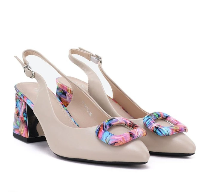 Béžové zdobené lodičky na podpatku Vinceza model 22117667