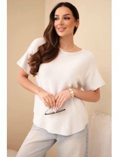 Dámský svetr s krátkým rukávem volného střihu béžový