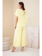 Dámský viskózový komplet s halenkou s potiskem a kalhotami žlutý