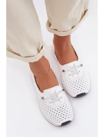 Kožené Ažurové Dámské Polobotky S.Barski LR61-7044 Bílé