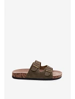 Dámské pantofle s přezkami na korkové podrážce tmavě zelené model 22140697 - Boto