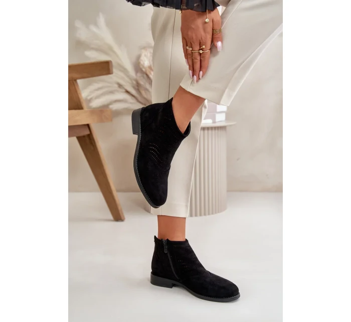 Dámské Kotníkové Boty Na Plochém Podpatku Ažurové Černé S.Barski Dámské Kotníkové Boty Na Plochém Podpatku Ažurové Černé S.Barski